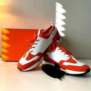 Absolutely Like New! Mint! Hermes orange and white sneaker shoes for men!